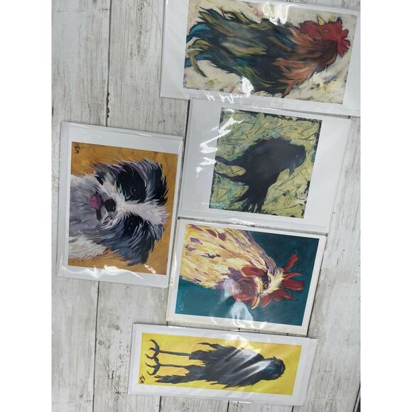 Lot of 5 ART Greeting Cards Roosters Crows Dog Art by Terry MacDonald W/Envelope - Picture 12 of 12